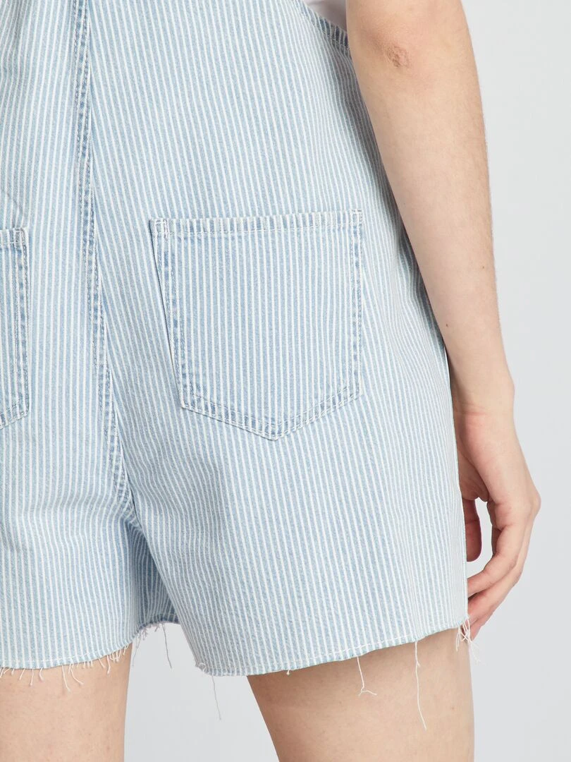 Salopette short en jean à rayures   Bleu