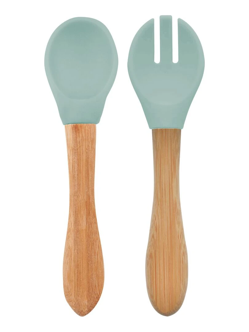 Set de couverts en bambou et silicone (lot de 2) Vert