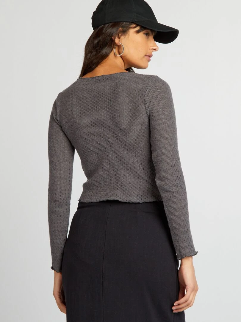 Tee shirt crop top ajouré   Gris