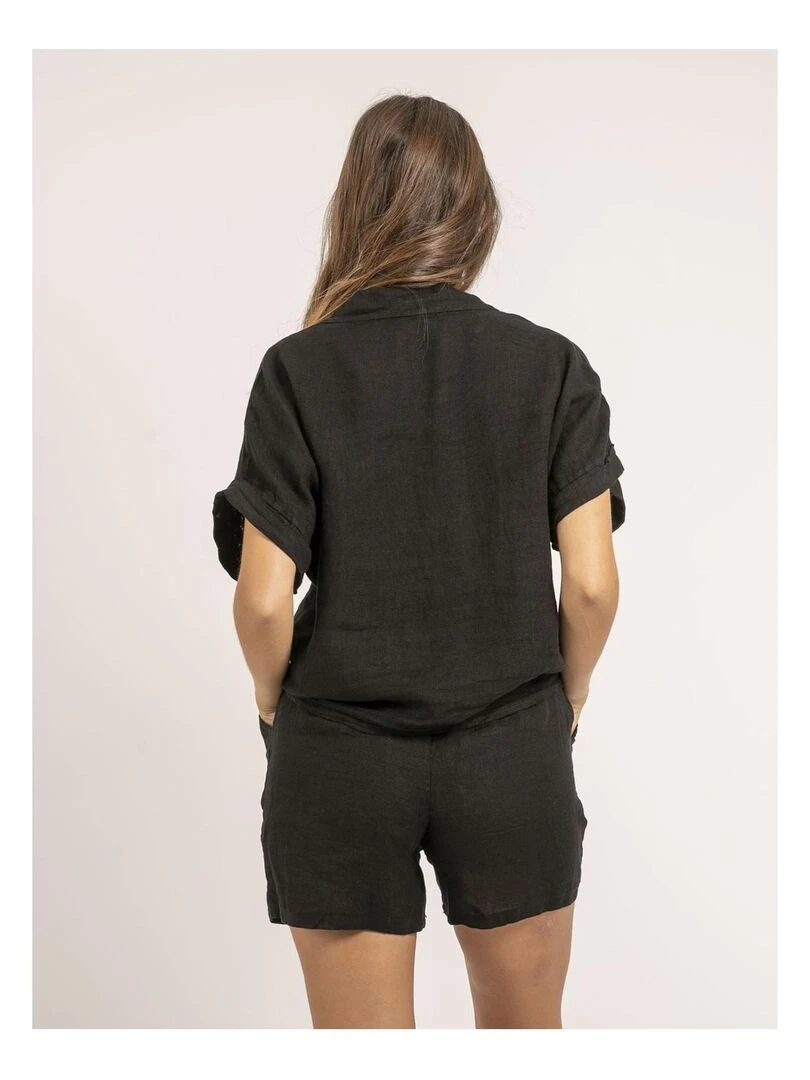 Chemise manches courtes lin OTTILIA Noir