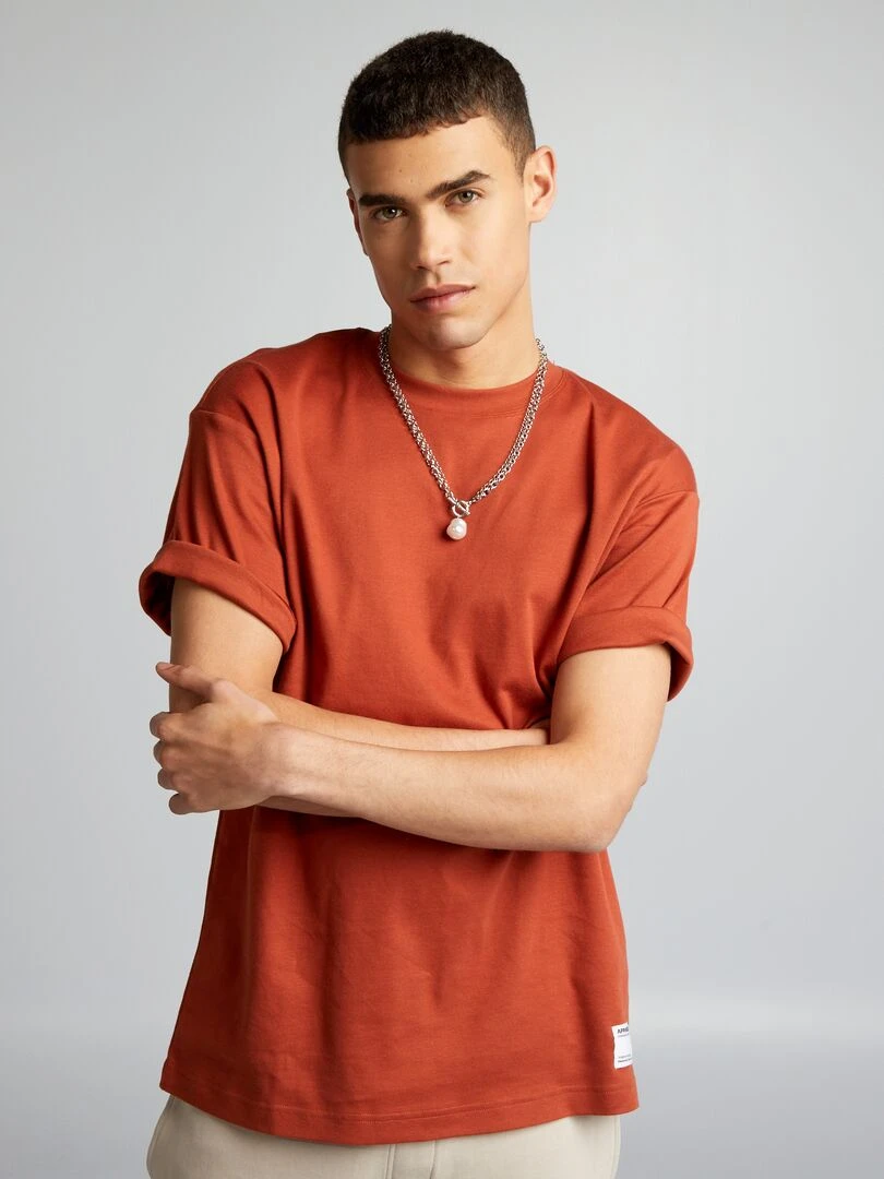 T shirt col rond en coton Orange