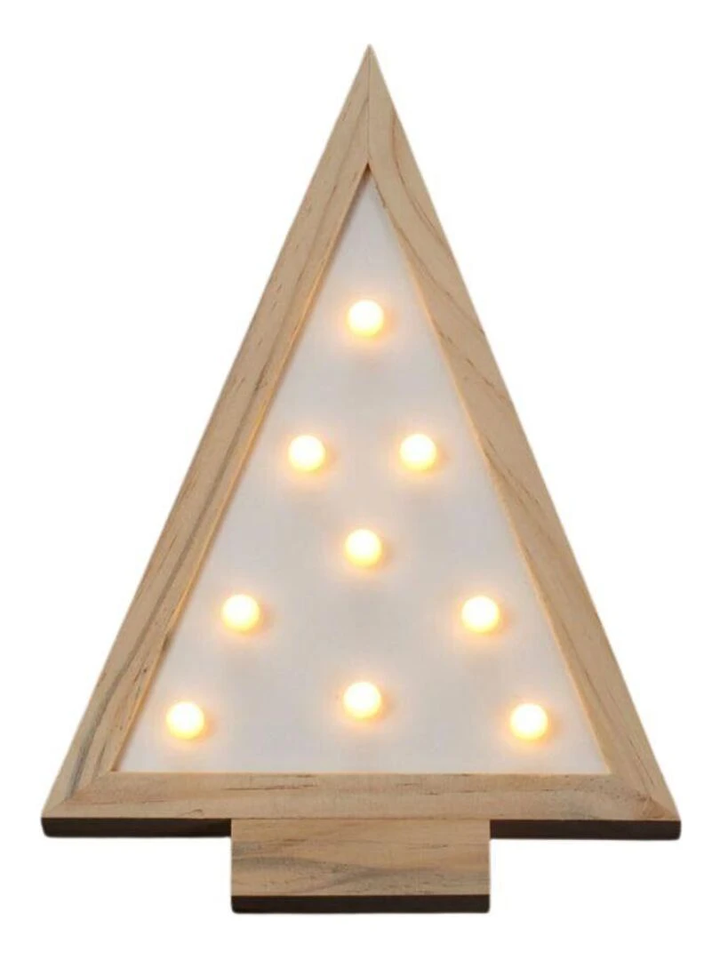 Sapin déco en bois à poser 9 leds H33 piles Jaune