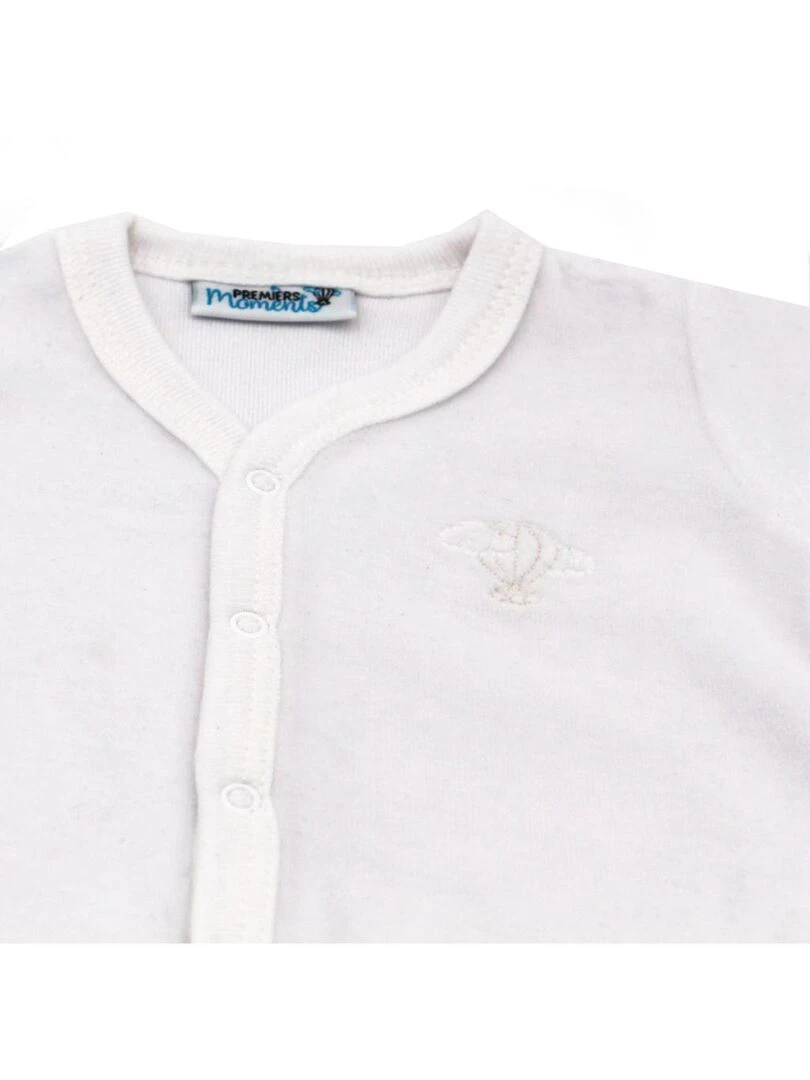 Pyjama velours 100% coton biologique 1 à 6 mois Blanc