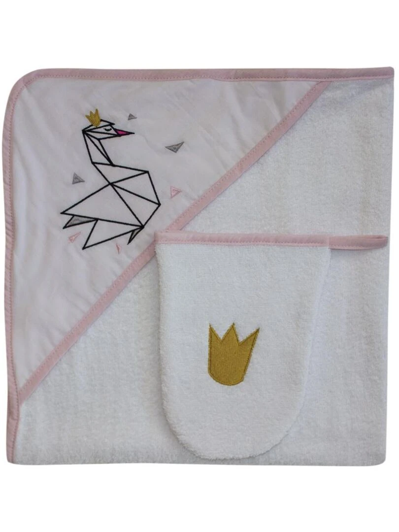 Sortie de bain + Gant "CYGNE" LES CHATOUNETS Rose
