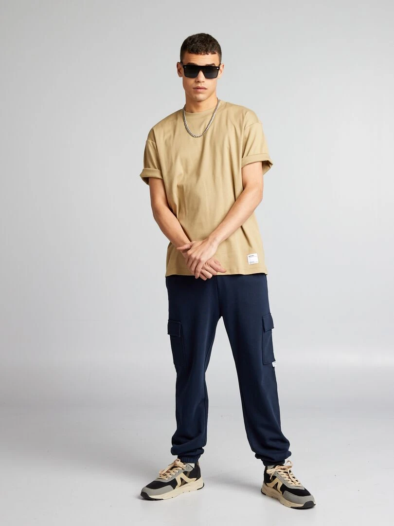 T shirt col rond en coton Beige