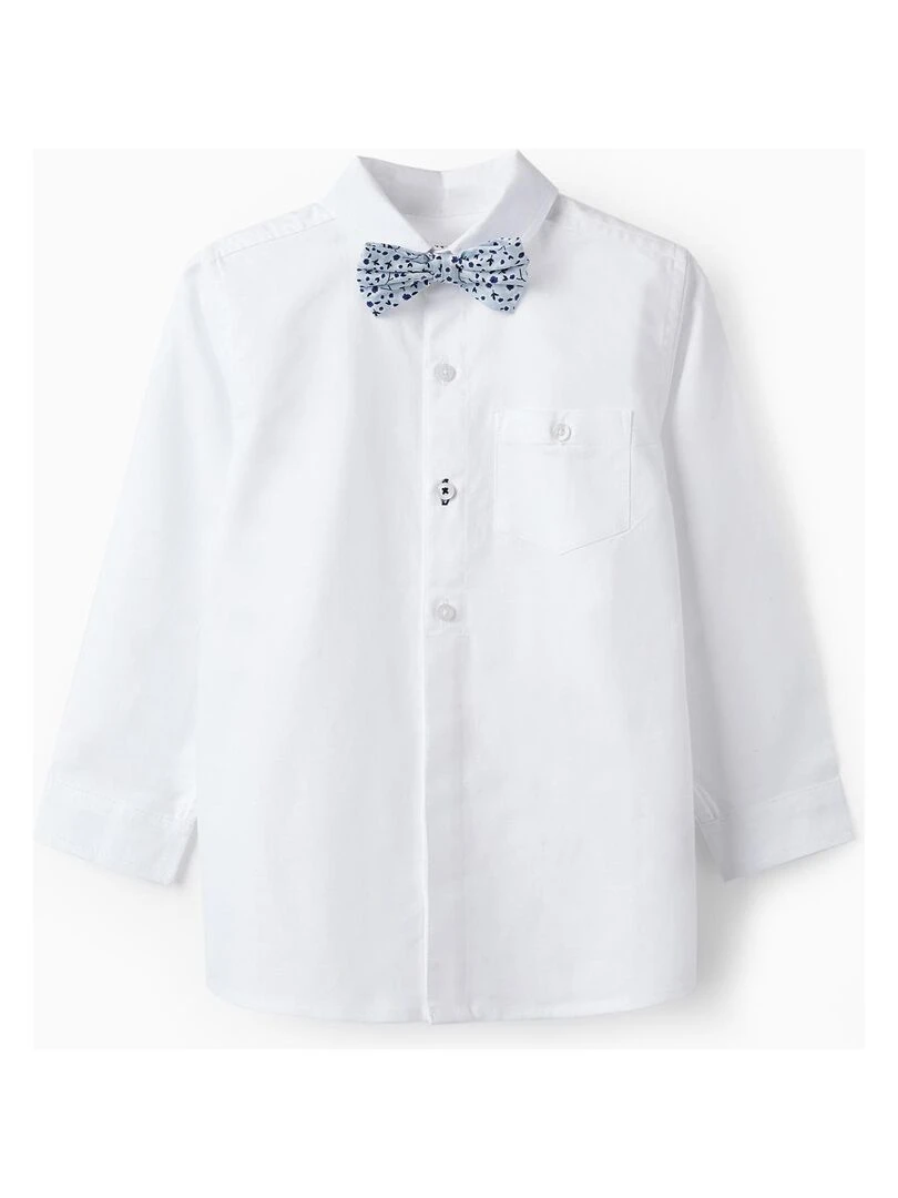 Noeud + Chemise en coton pour garçon manches longues CÉRÉMONIE Blanc