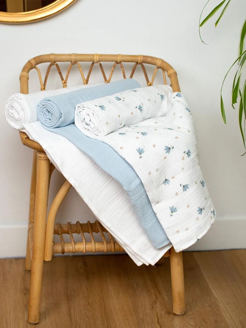 Grande cape de bain en coton et bambou  Bleuet   Blanc