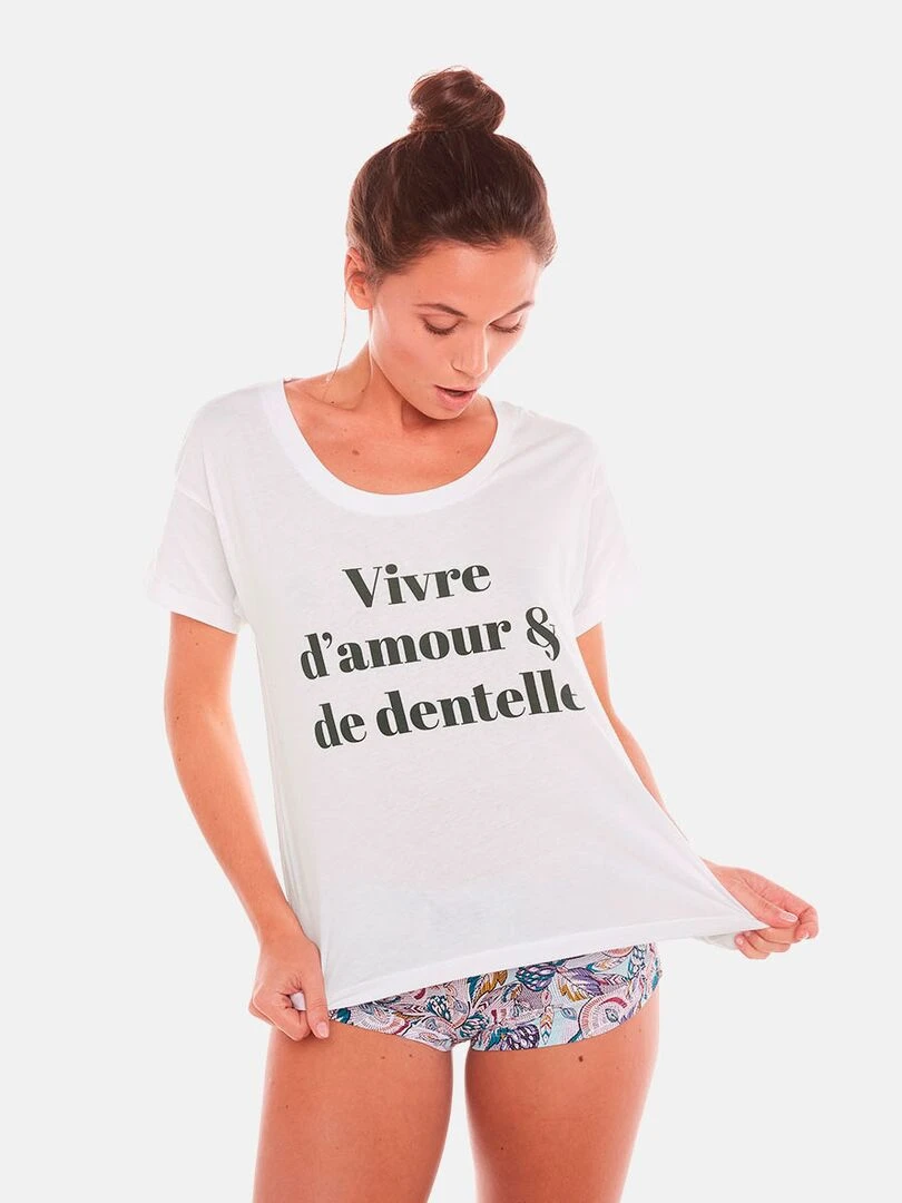 T shirt VIVRE D'AMOUR   Pomm'Poire   Blanc