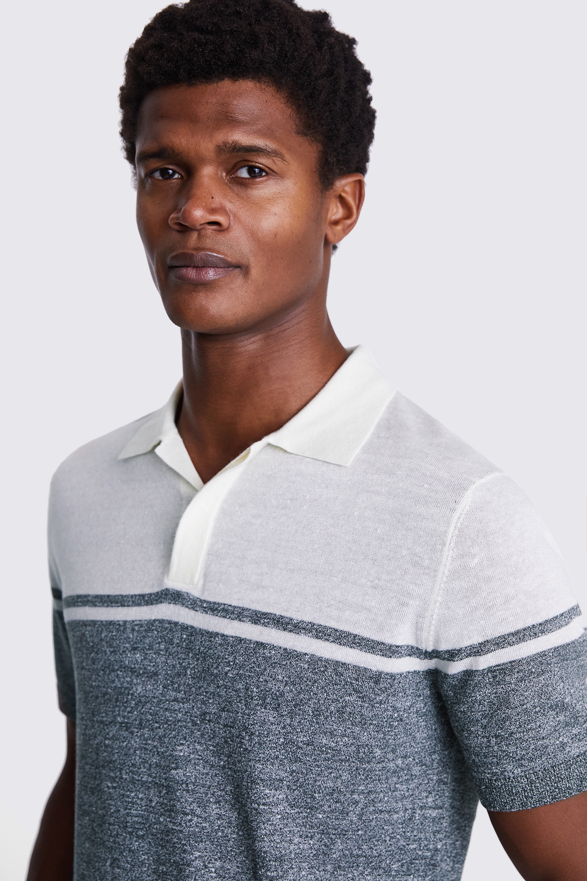 Khaki Stripe Linen Blend Knitted Polo   Buy Online at Moss