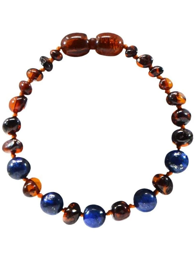 Bracelet bébé Ambre et pierres naturelles Ambre Cognac / Lapis lazuli Bleu