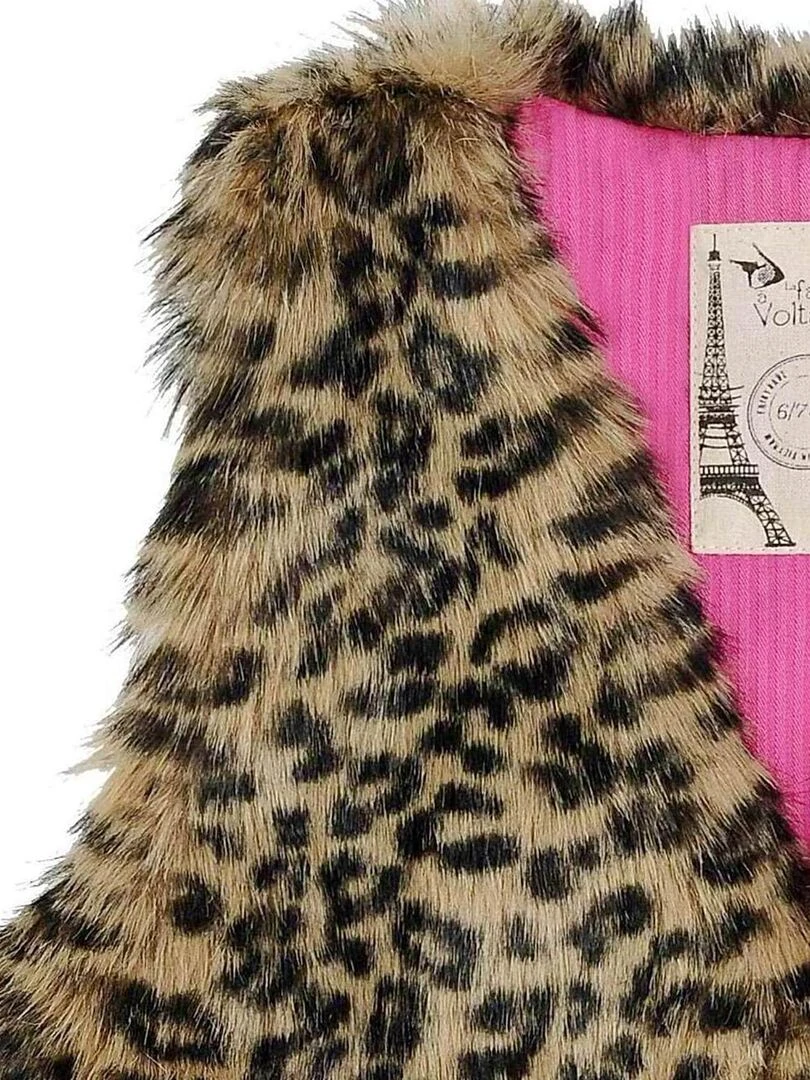 Gilet de Berger Fille Imitation Fourrure Léopard PETITE BERGERE 'LA FAUTE A VOLTAIRE' Marron