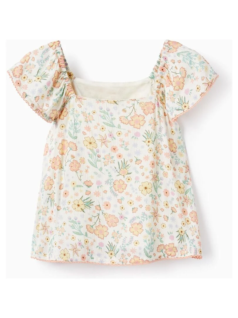 Top Floral En Crêpe Pour Fille manches courtes Blanc