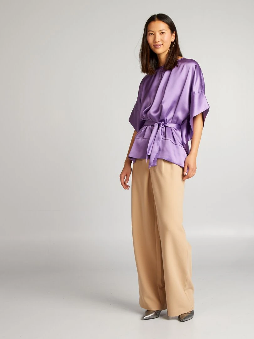 Blouse sans manches unie et satinée Violet
