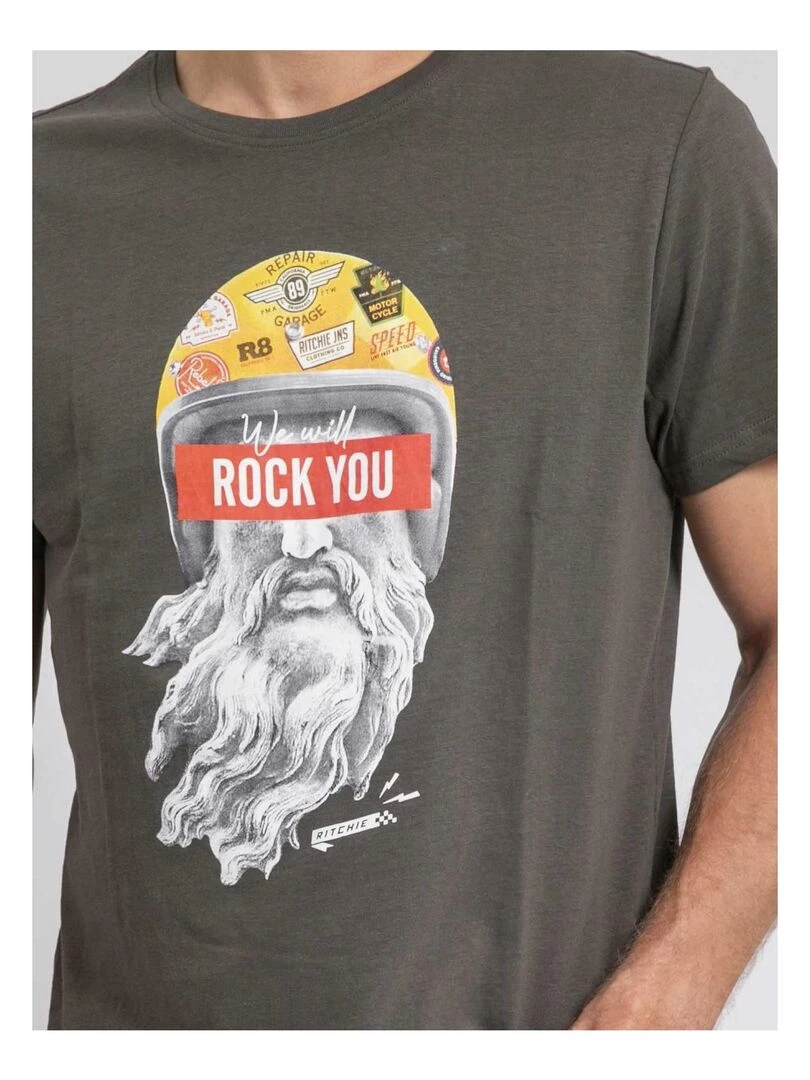 T shirt col rond pur coton JOMODEK   Kaki