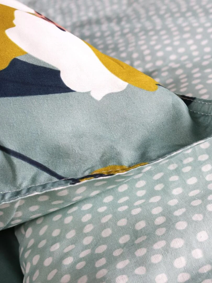 Parure de lit réversible et fleurie   Vert clair