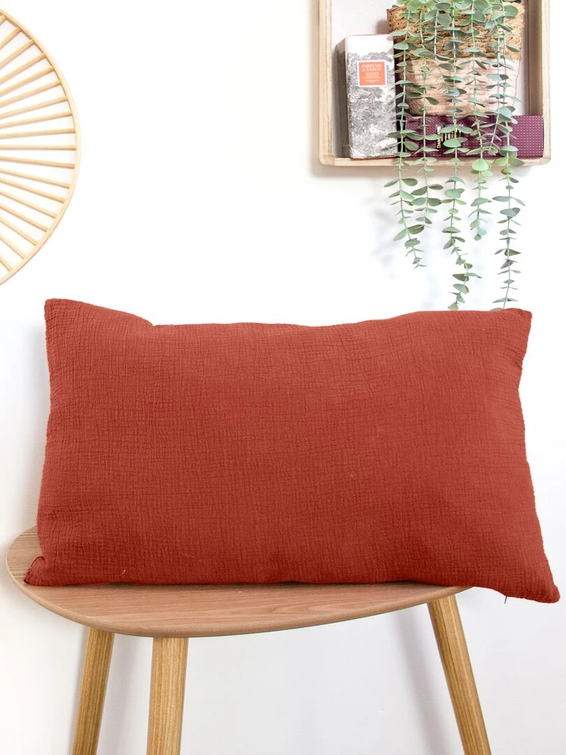 Coussin double gaze de coton Ocre
