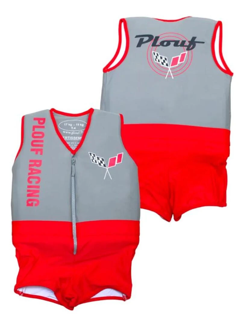 Plouf! Maillot de Bain Flash avec Flotteurs Accessoire de Natation Garçon Gris Rouge