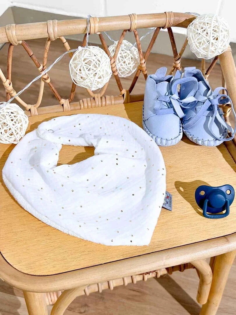 Bavoir bandana gaze de coton  Jeanne   Blanc Doré