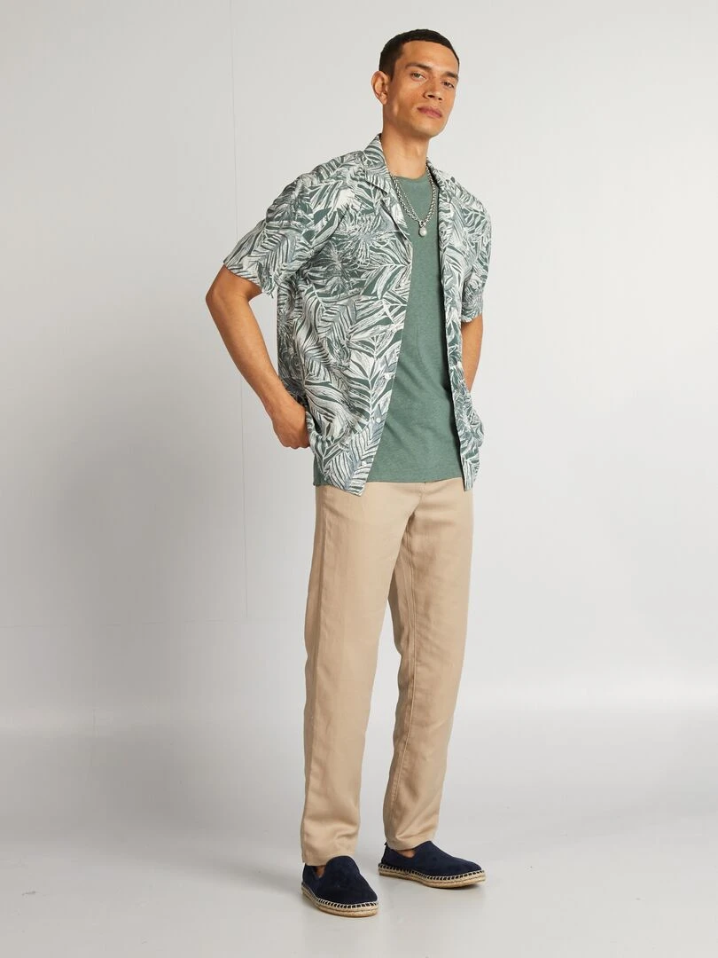 Chemise imprimée à manches courtes Vert