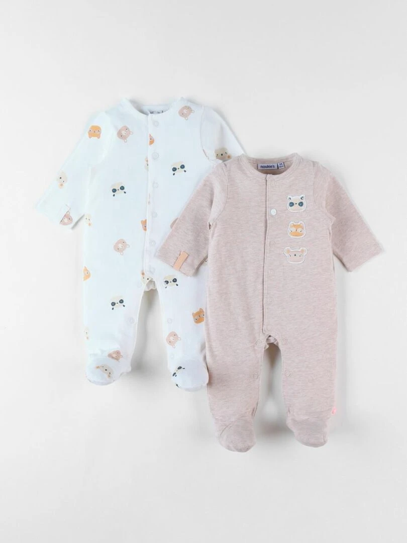 Set de 2 pyjamas 1 pièce en jersey écru/taupe chiné Noukie's Beige
