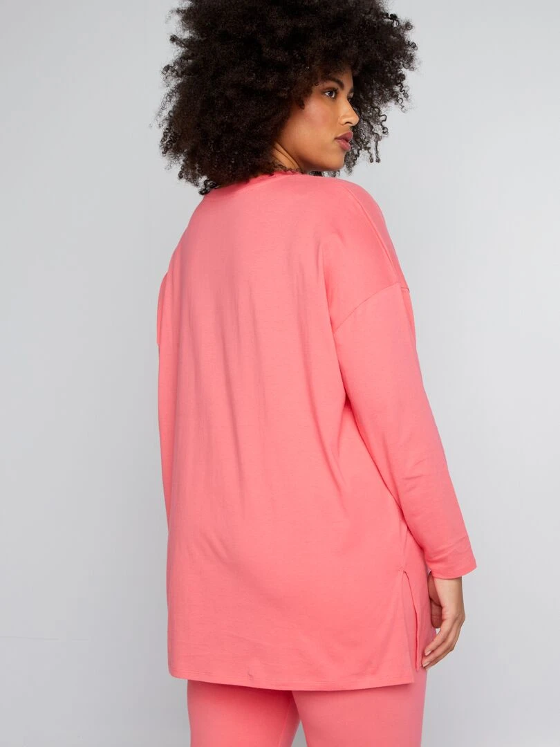 T shirt long en jersey uni   Rose