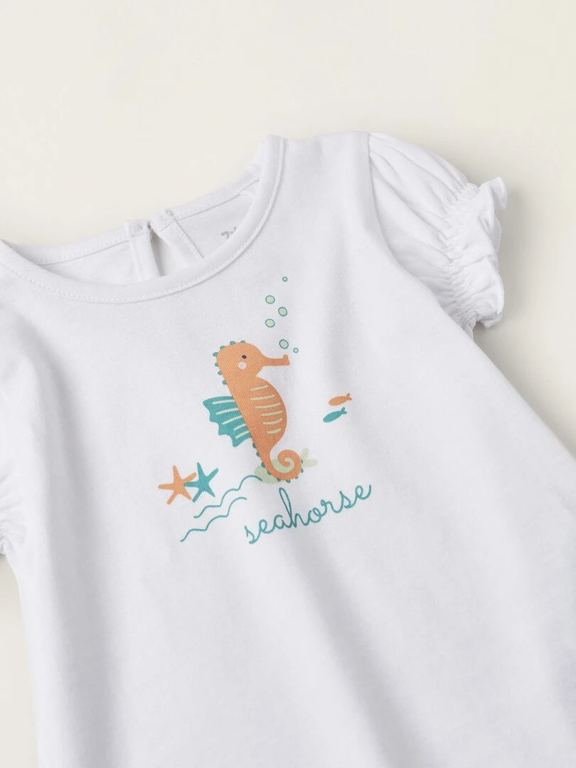 T shirt à manches courtes en coton pour nouveau né 'Seahorse' manches courtes  NATURE TAKEOVER   Blanc