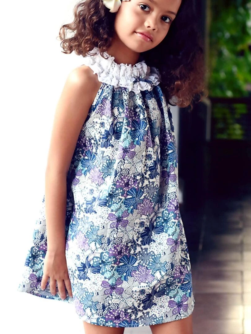 Robe Été Fleurie Liberty Bleu Lilas Fille MANON 'LA FAUTE A VOLTAIRE' Bleu Violet clair Bleu