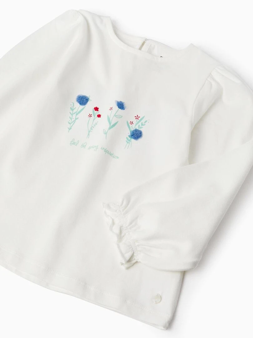 T shirt à manches longues pour fille 'Floral' manches longues SPRING BEGINS   Blanc