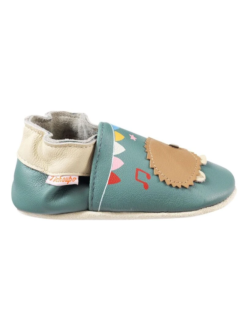 Chaussons bébé cuir souple Hector le hérisson Vert