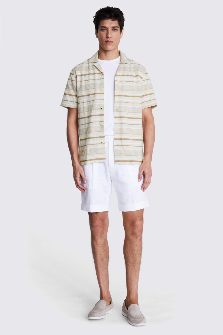Off White Linen Blend Knitted Cuban Collar Shirt   Buy Online at Moss