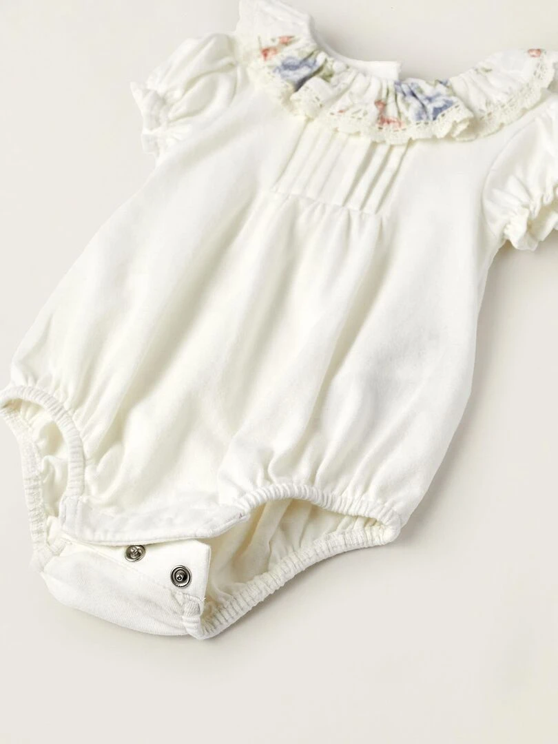 Body en coton avec col floral pour nouveau né manches courtes BROTHERS&SISTERS   Beige