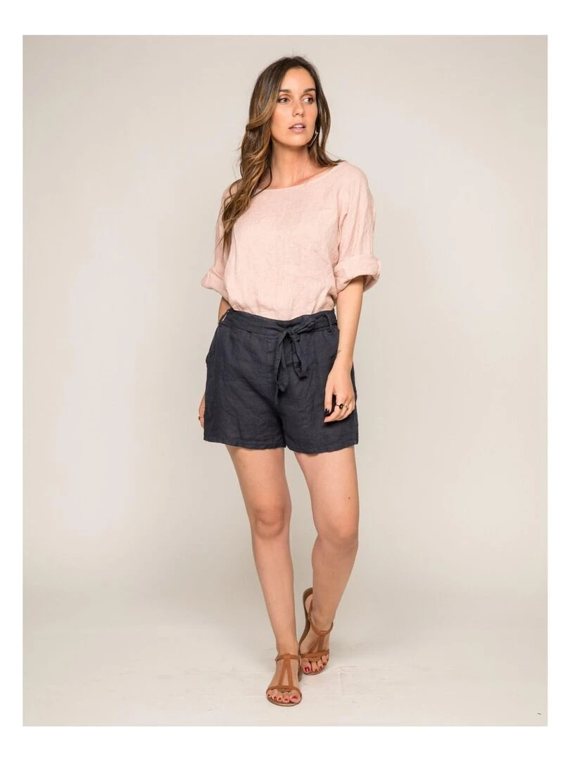 Short pur lin XIN   Bleu marine