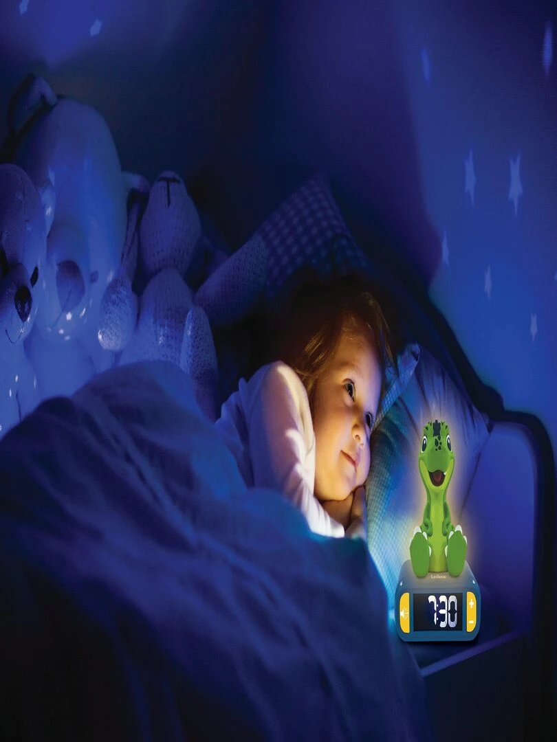 Réveil digital avec veilleuse lumineuse Dinosaure en 3D et effets sonores   N/A
