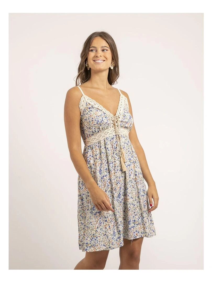 Robe courte motifs IBASS Bleu marine