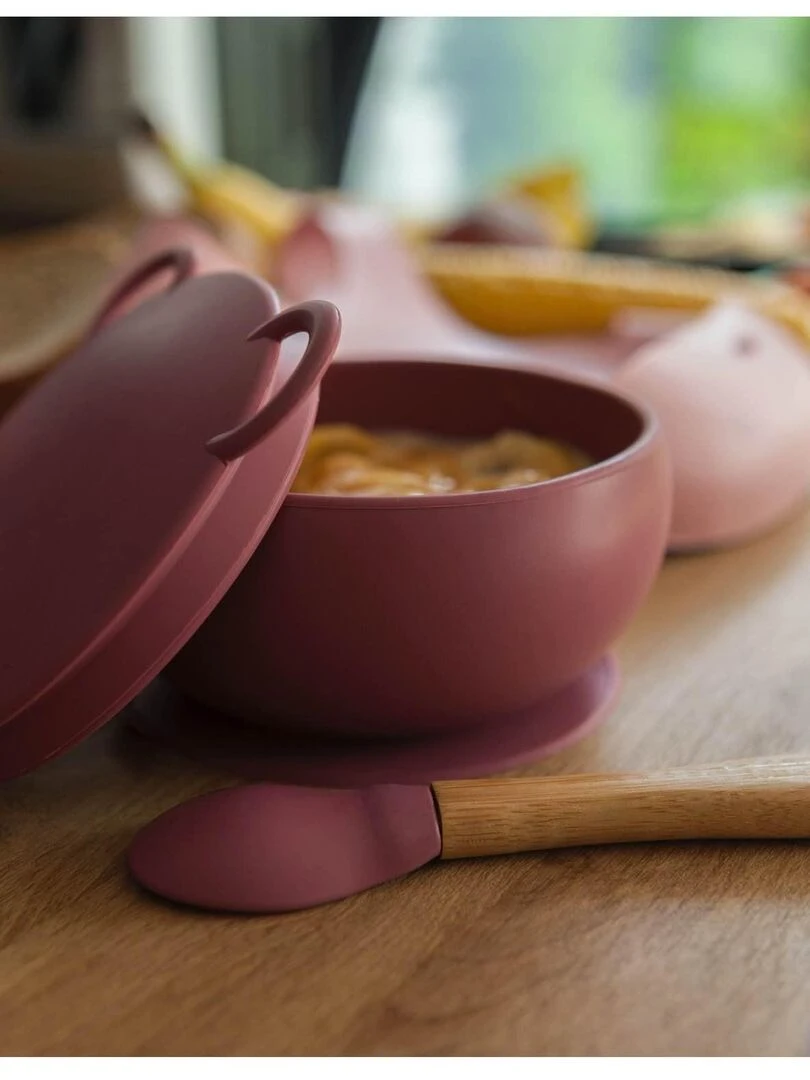 Bol bébé avec ventouse et couvercle en silicone Beige clair