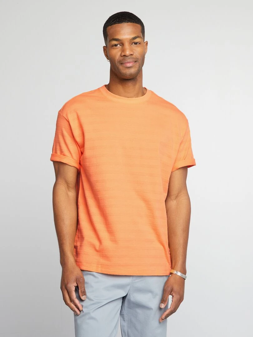 T shirt en coton texturé   Orange