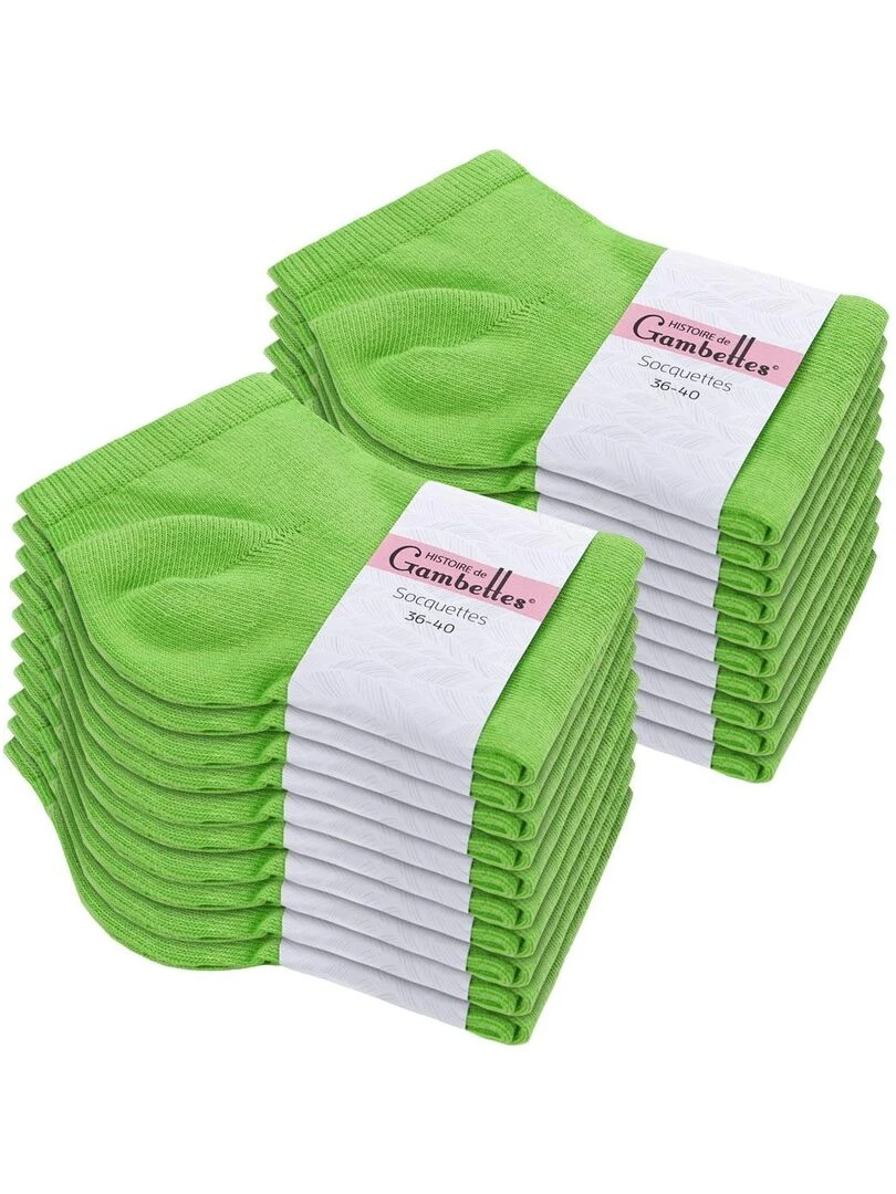 Socquettes Coton Prémium Lot 20 Paires Fabrication UE Vert jade