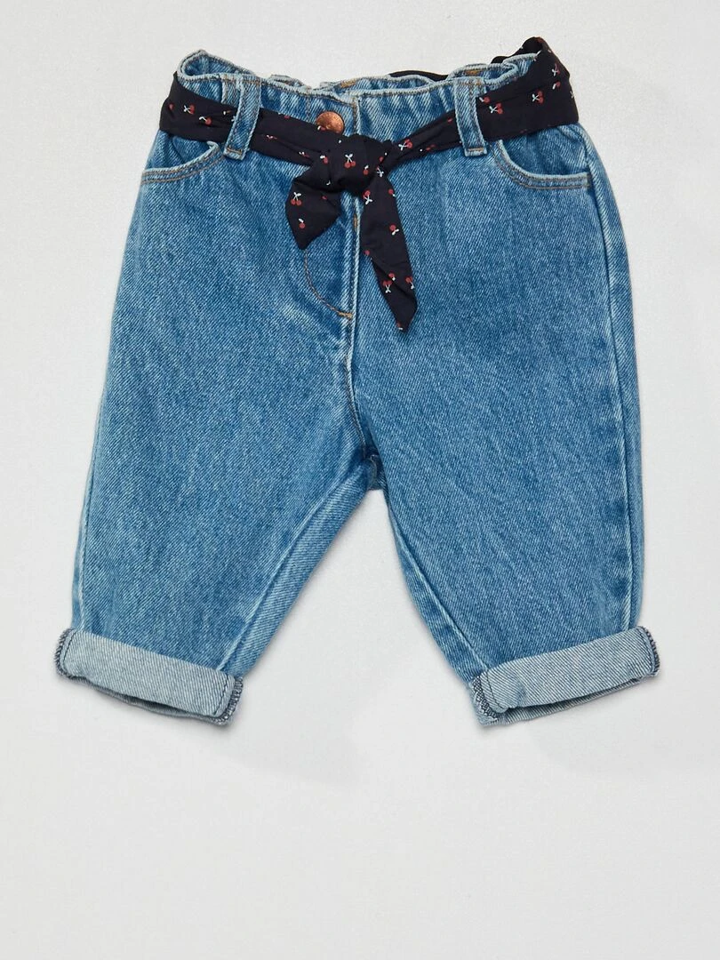 Jean paper bag ceinture en tissu   Bleu