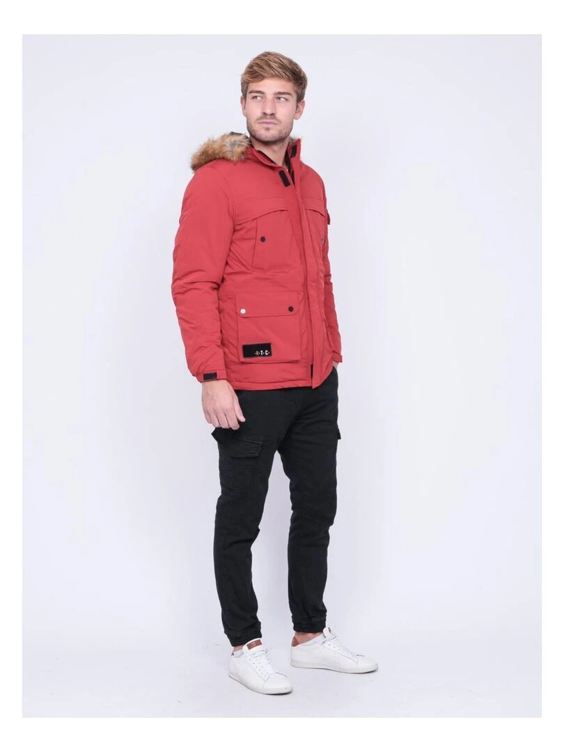 Parka mi longue capuche ZEVKOT   Rouge