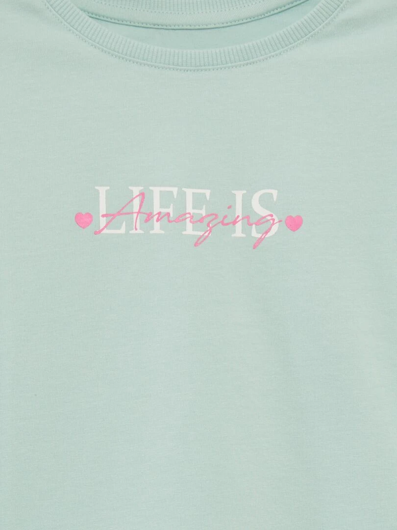 T shirt imprimé à manches revers Bleu