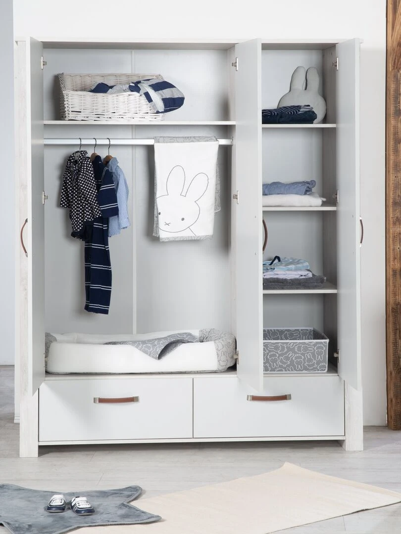 ROBA Armoire "Mila" 3 portes et 2 tiroirs – gris / blanc   Gris clair