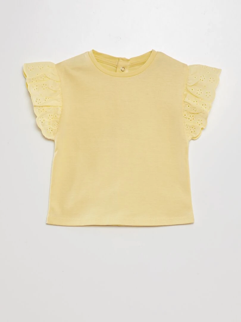 Tee shirt avec manches broderie anglaise Jaune
