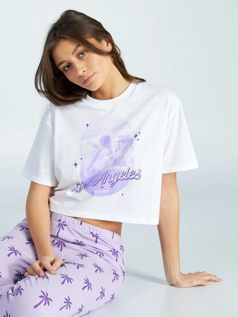 Pyjama 'Barbie' 2 pièces Blanc/violet