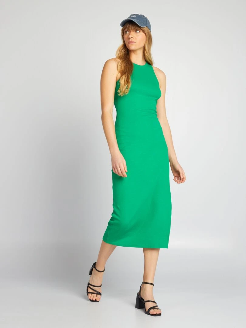 Robe longue en maille côtelée   Vert