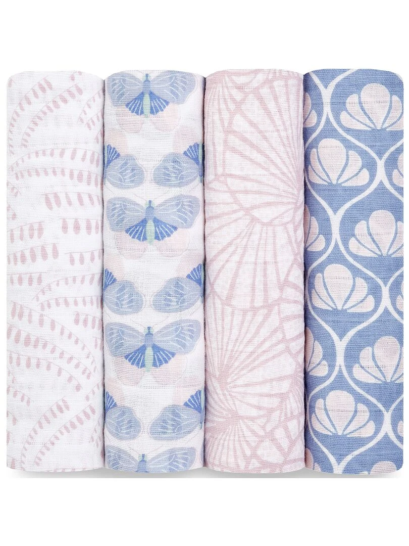 Lot de 4 maxi langes en coton Deco dream (120 x 120 cm) Bleu