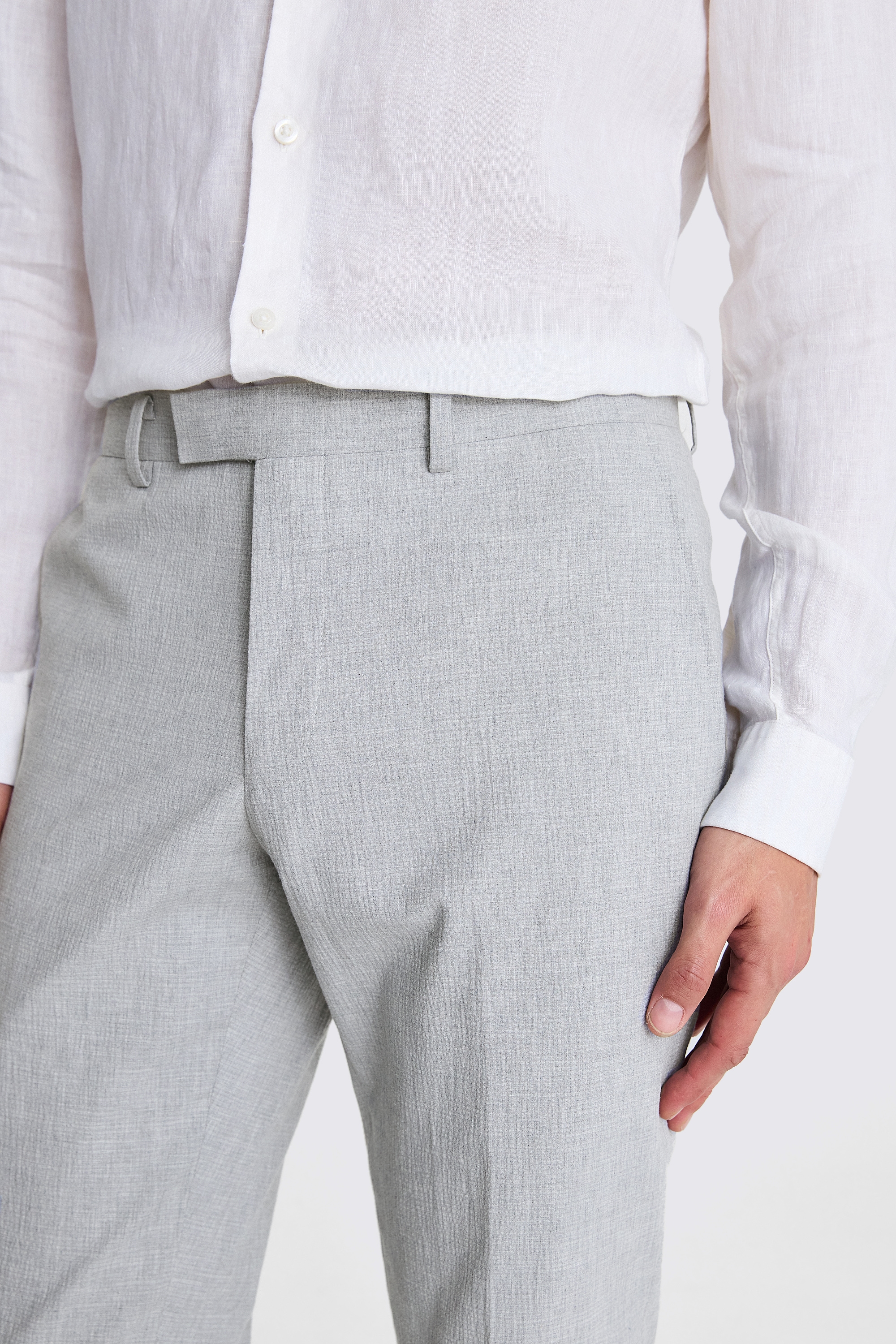 Slim Fit Light Grey Seersucker Trousers   Buy Online at Moss