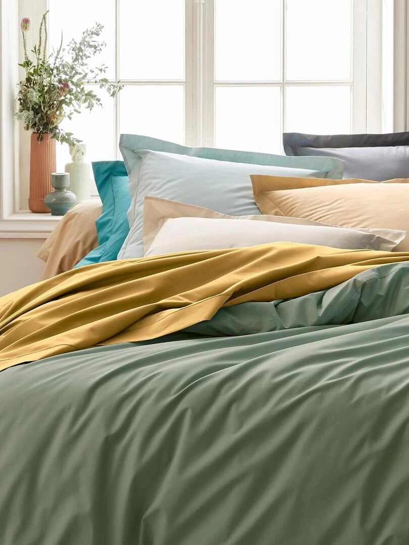 Taie de traversin uni en percale de coton Jaune