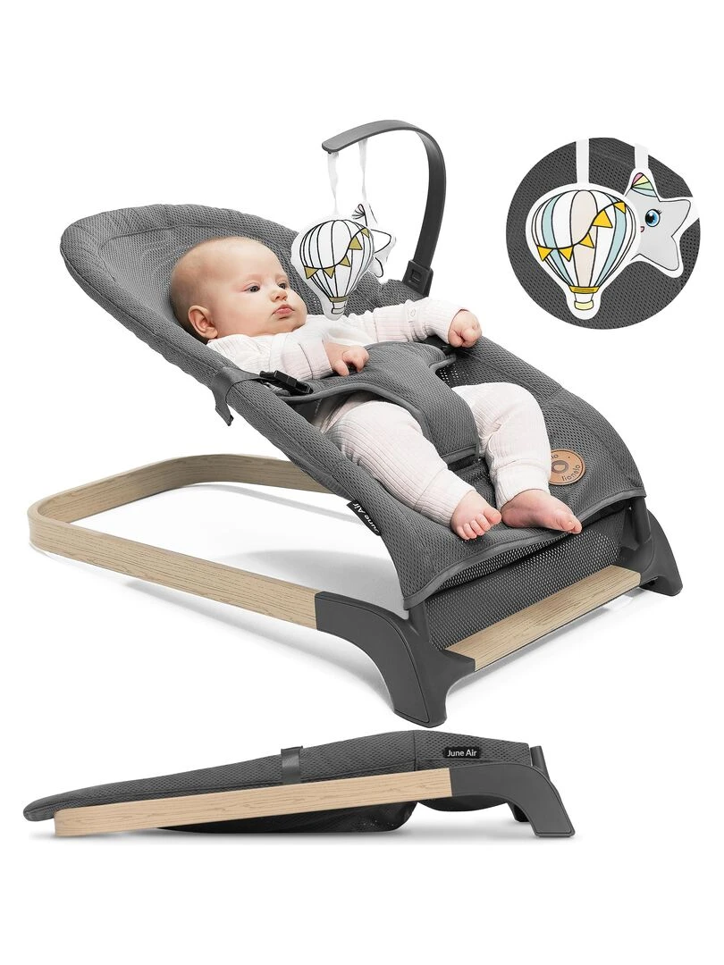 LIONELO June Air Transat bébé Mouvement naturel de balancement Circulation d'air parfaite Gris