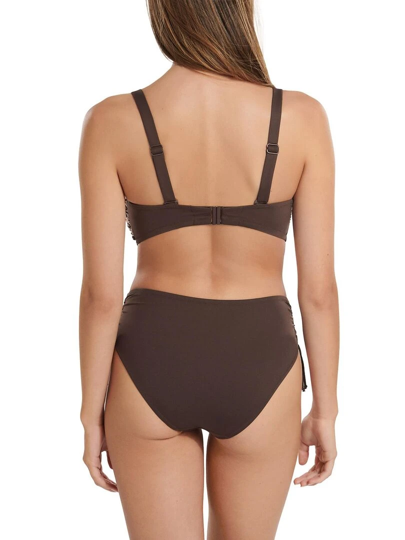 Bas maillot slip de bain taille haute côtés réglables Veracruz   Marron