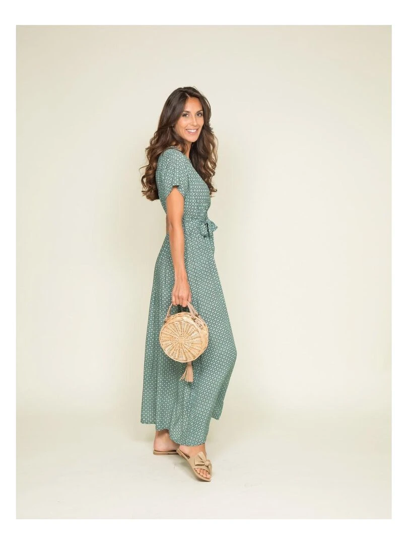 Robe longue motifs ICARE   Vert d'eau